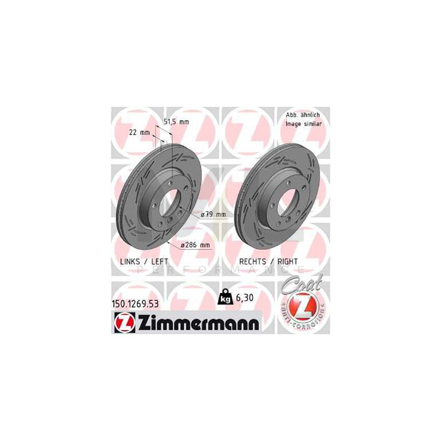 ZIMMERMANN 150.1269.53 Brake Disc Internally Vented, Slotted, Coated, High-carbon  - 1 piece