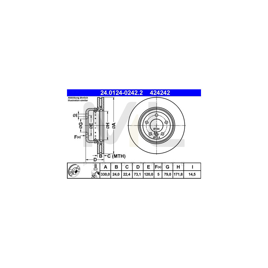 ATE 24.0124-0242.2 Brake Disc for BMW Z4 Roadster (E89) Two-piece brake disc, Vented, Coated, High-carbon, with bolts/screws  - 1 piece