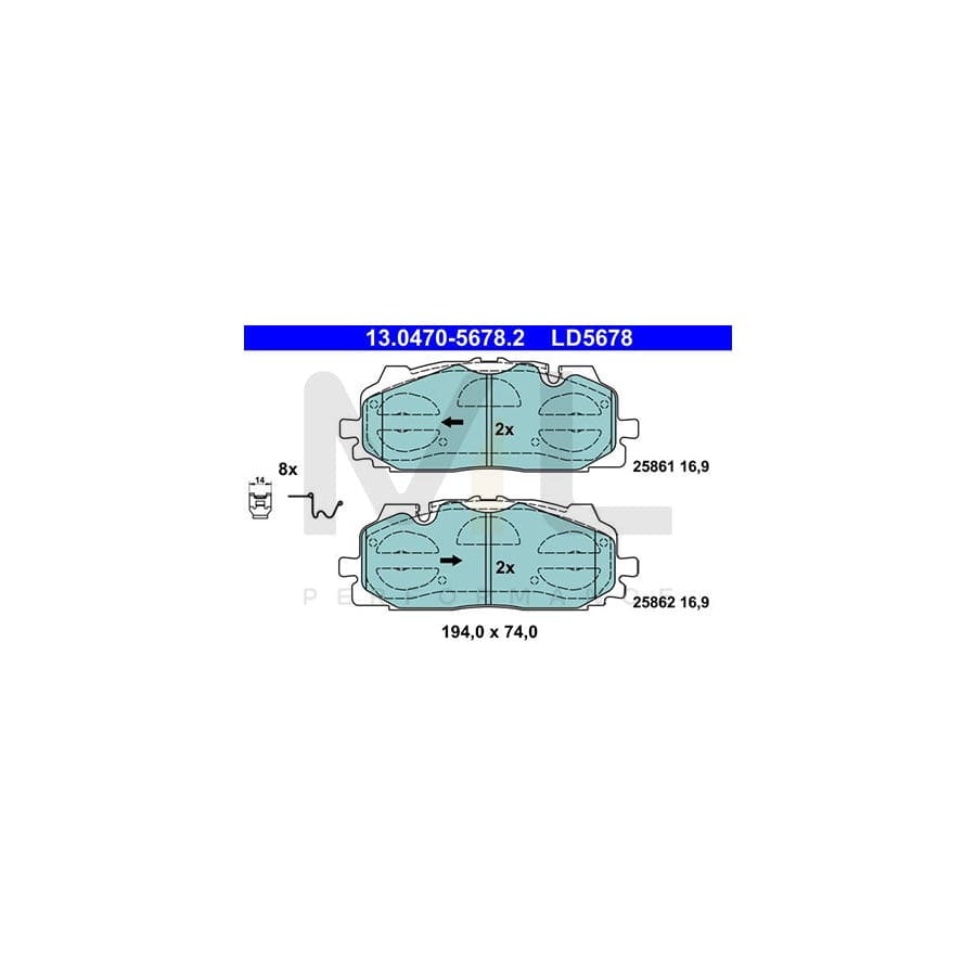 ATE 13.0470-5678.2 Brake pad set excl. wear warning contact, prepared for wear indicator, with accessories