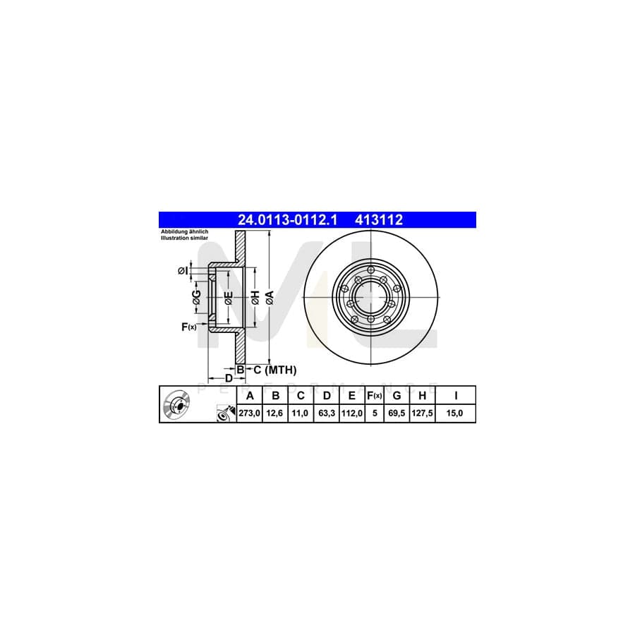 ATE 24.0113-0112.1 Brake Disc Solid, Coated  - 1 piece