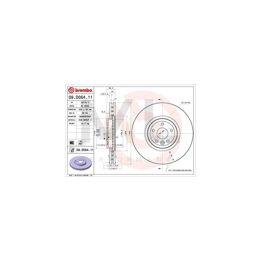 BREMBO 09.D064.11 Brake Disc Internally Vented, Coated, High-carbon | ML Performance Car Parts