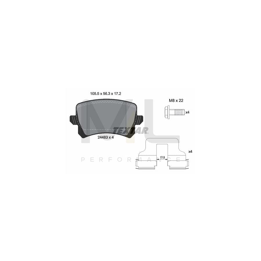 TEXTAR epad 2448381 Brake pad set not prepared for wear indicator, with brake caliper screws, with accessories | ML Performance Car Parts
