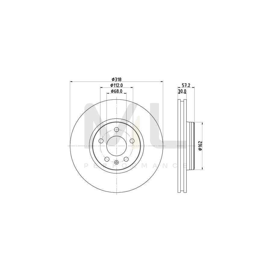 HELLA PRO High Carbon 8DD 355 125-181 Brake Disc Internally Vented, Coated, High-carbon, without wheel hub, without wheel studs