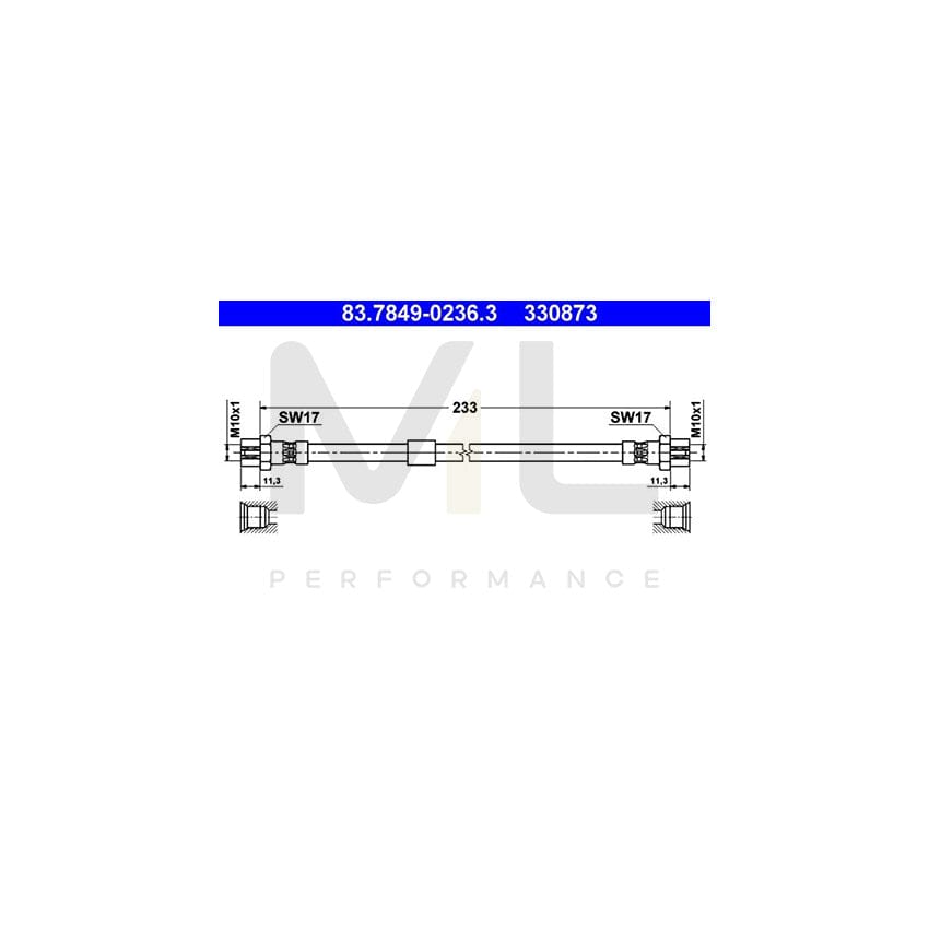ATE 83.7849-0236.3 Brake Hose for VW Touran I (1T1, 1T2) 233mm