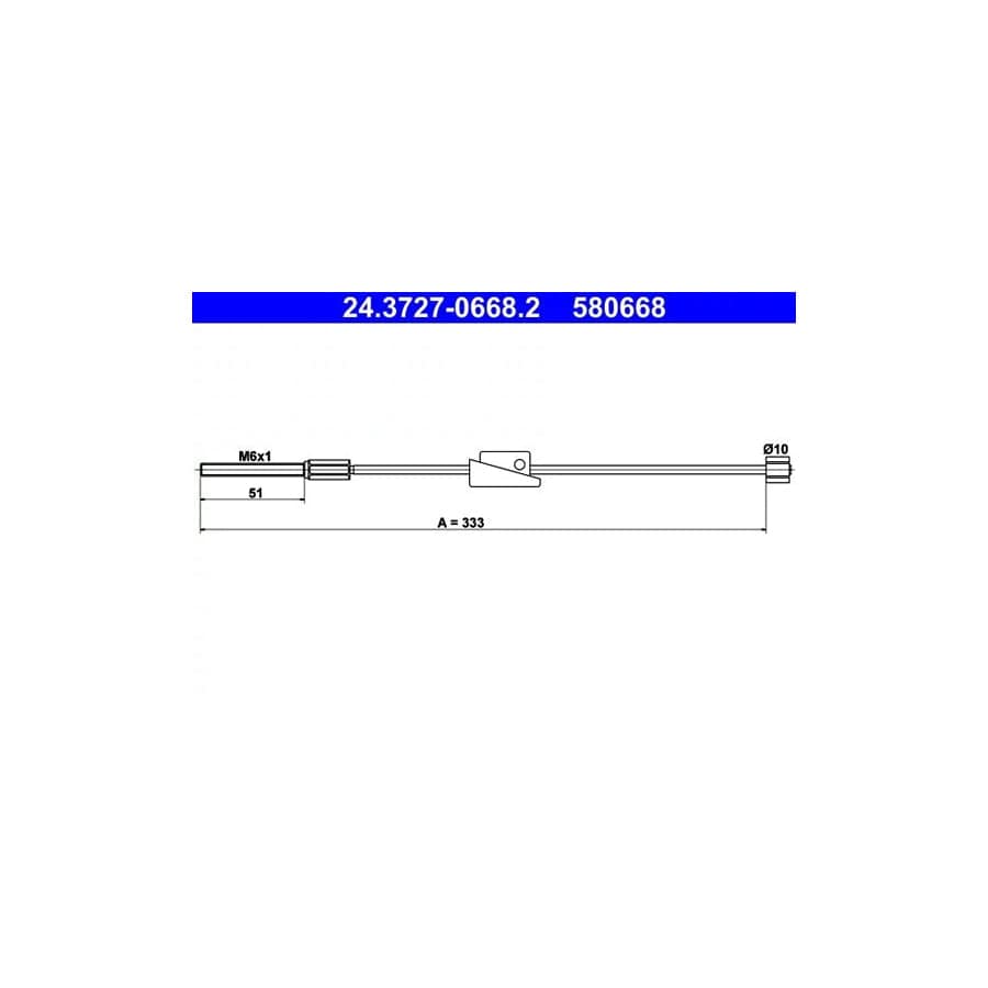 ATE 24.3727-0668.2 Hand Brake Cable for Ford Ka Hatchback (Rb)