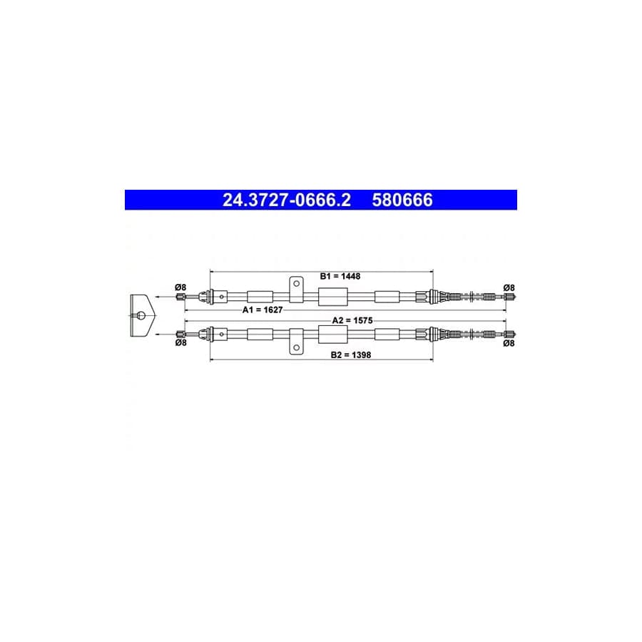 ATE 24.3727-0666.2 Hand Brake Cable for Ford Ka Hatchback (Rb)