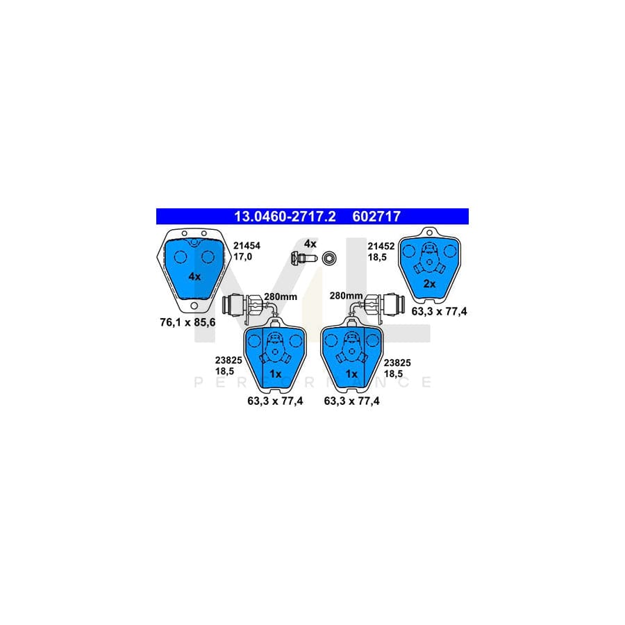ATE 13.0460-2717.2 Brake pad set incl. wear warning contact, with brake caliper screws