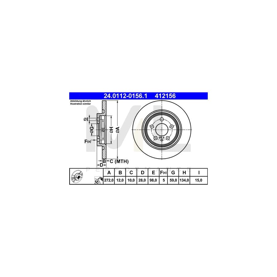 ATE 24.0112-0156.1 Brake Disc Solid, Coated  - 1 piece