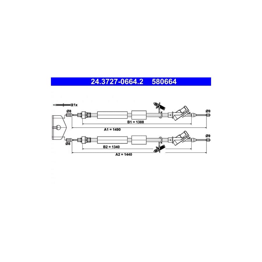 ATE 24.3727-0664.2 Hand Brake Cable for Ford Focus