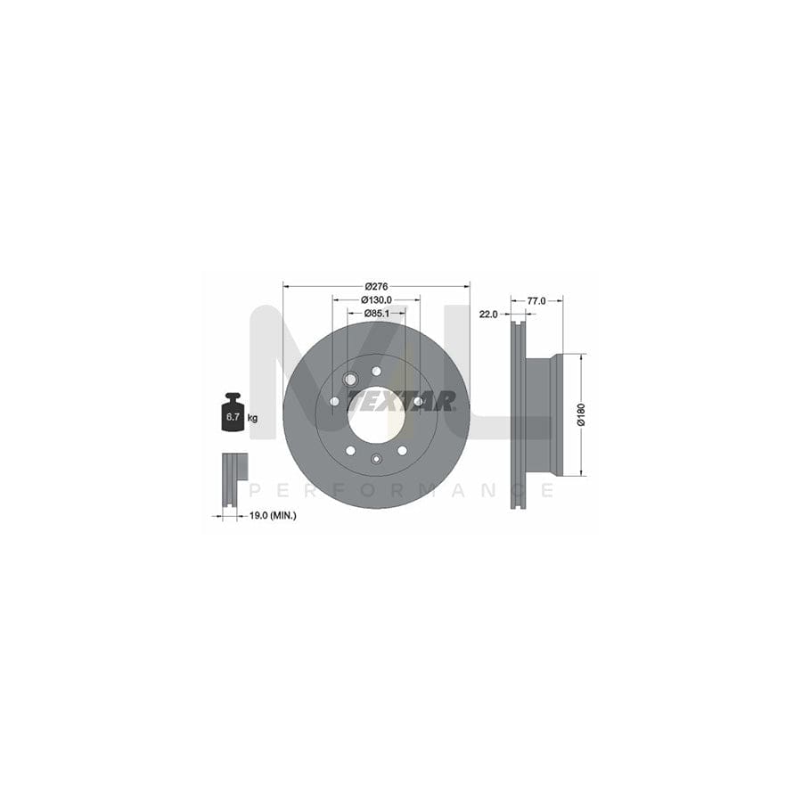 TEXTAR PRO 92131503 Brake Disc Internally Vented, Coated, without wheel hub, without wheel studs | ML Performance Car Parts