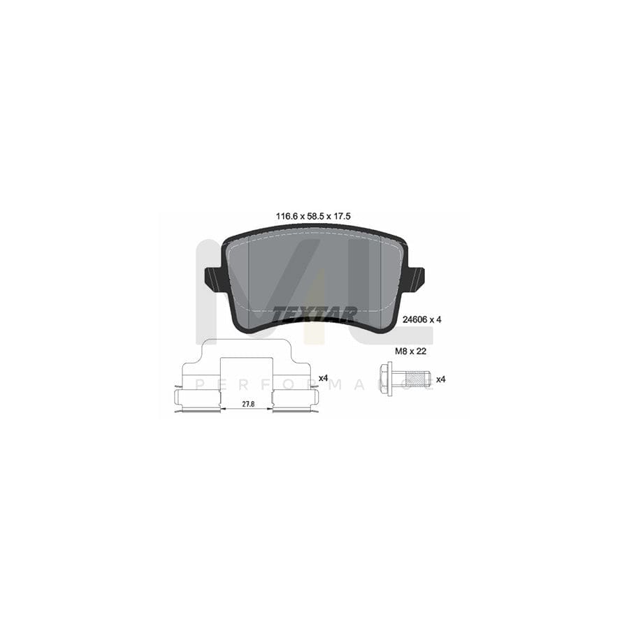 TEXTAR 2460601 Brake pad set not prepared for wear indicator, with brake caliper screws, with accessories | ML Performance Car Parts