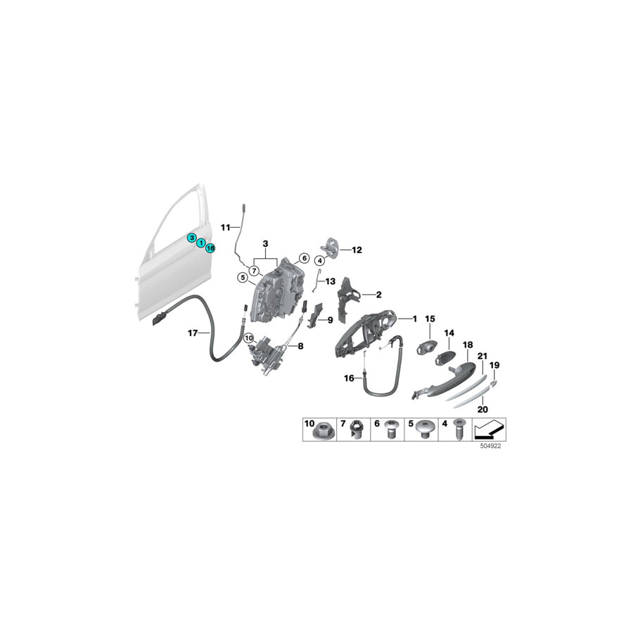Genuine BMW 51217339444 G30 G31 F90 Bowden Cable, Door Opener, Front (Inc. 520i 1.6, 530i & M550dX) | ML Performance US Car Parts