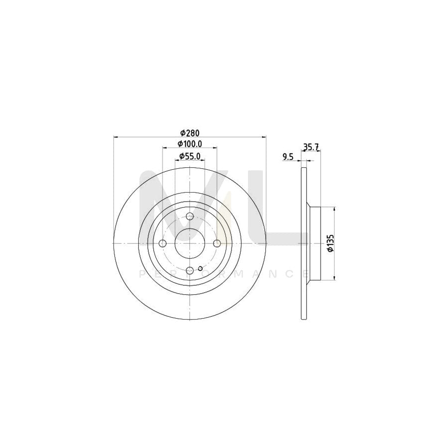 HELLA 8DD 355 133-141 Brake Disc Solid, Coated, without wheel hub, without wheel studs
