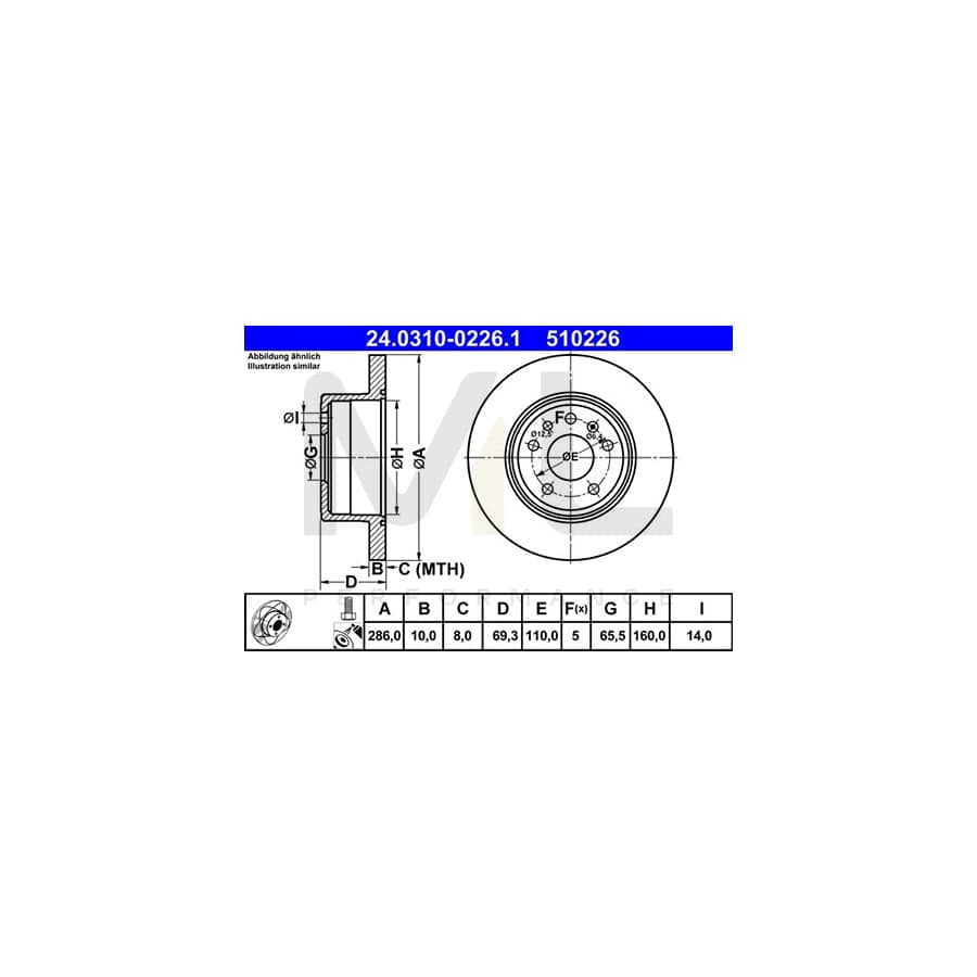 ATE PowerDisc 24.0310-0226.1 Brake Disc Solid, Coated, with bolts/screws  - 1 piece