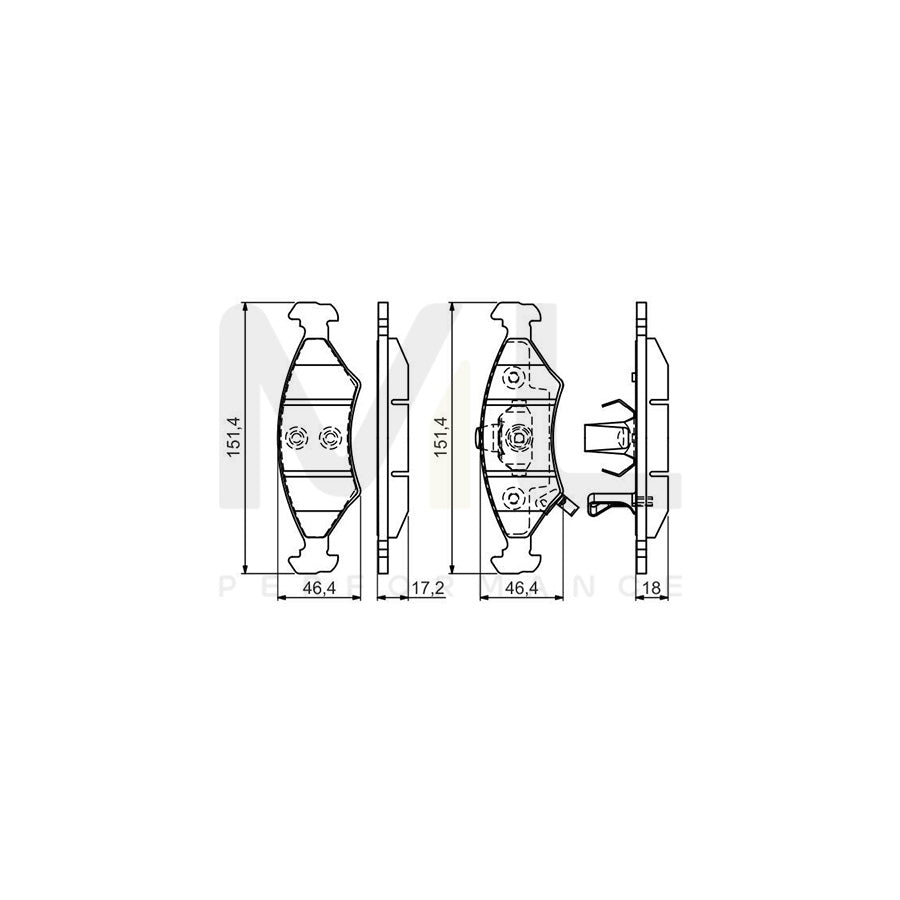 Bosch 0986494547 Brake Pad Set With Acoustic Wear Warning, With Anti-Squeak Plate, With Mounting Manual BP1468 | ML Performance Car Parts