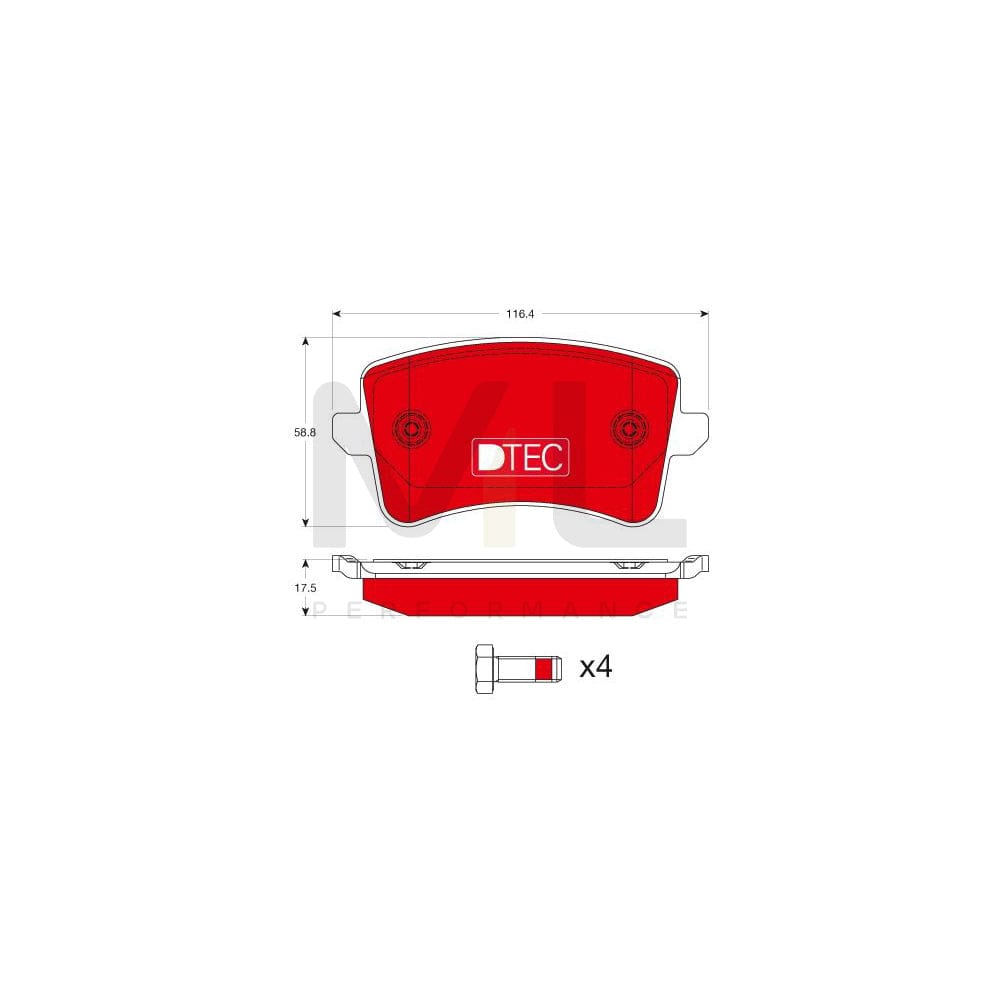 TRW Dtec Cotec Gdb1765Dte Brake Pad Set Not Prepared For Wear Indicator, With Brake Caliper Screws, With Accessories | ML Performance Car Parts