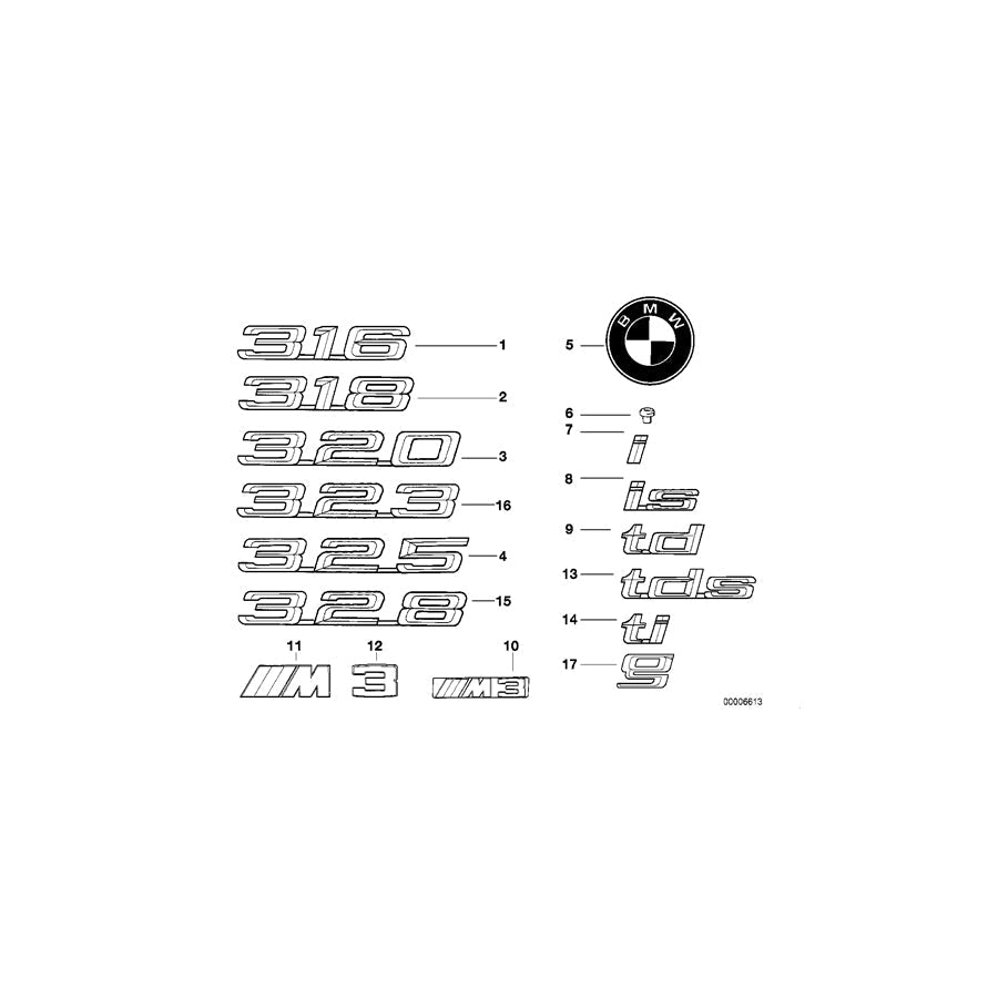 Genuine BMW 51148170183 E36 Emblem Adhered Rear -TI- (Inc. 318ti) | ML Performance UK Car Parts