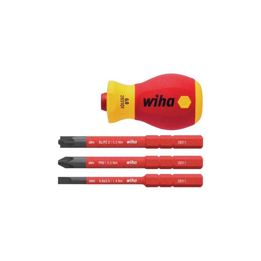 Wiha WHA41230 SoftFinish® electric slimVario Stubby Screwdriver Set, 4 Piece