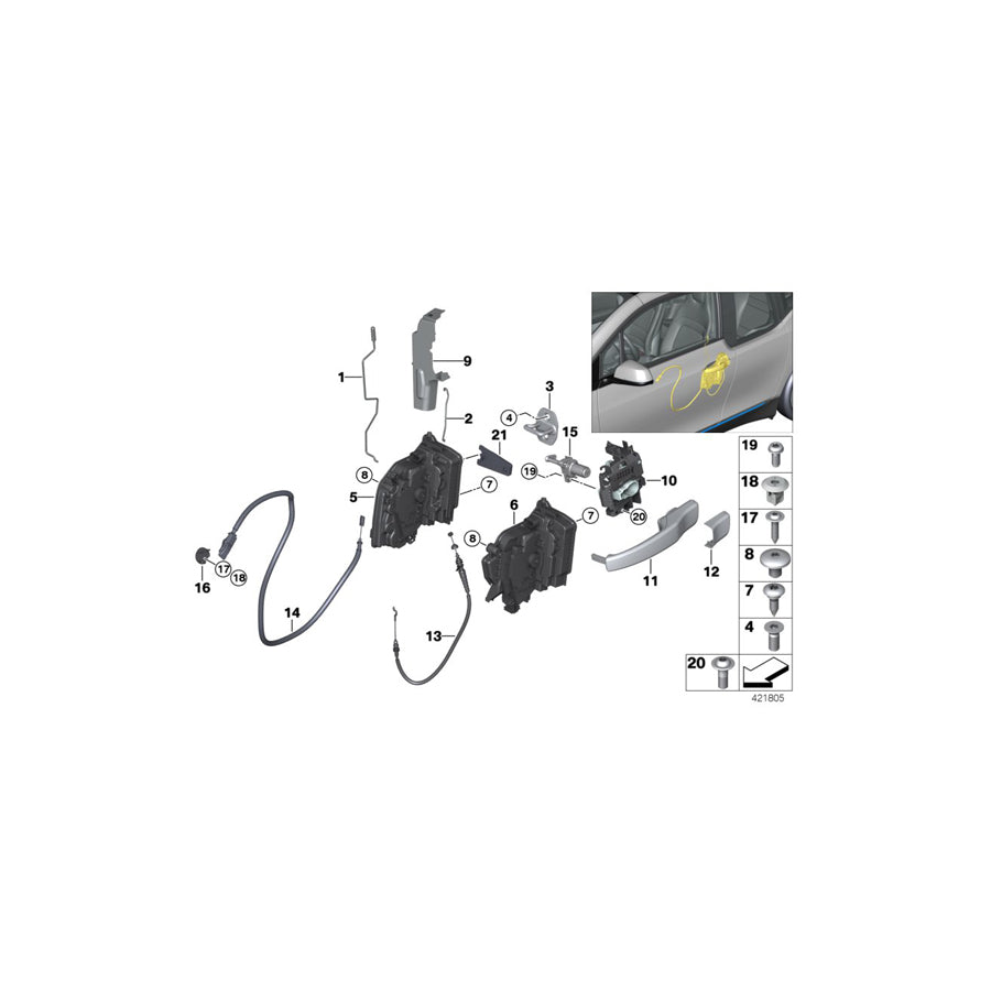 Genuine BMW 51217265078 Bowd.Cable,Outside Door Handle Front (Inc. i3 94Ah Rex, i3 60Ah Rex & i3s 94Ah) | ML Performance US Car Parts