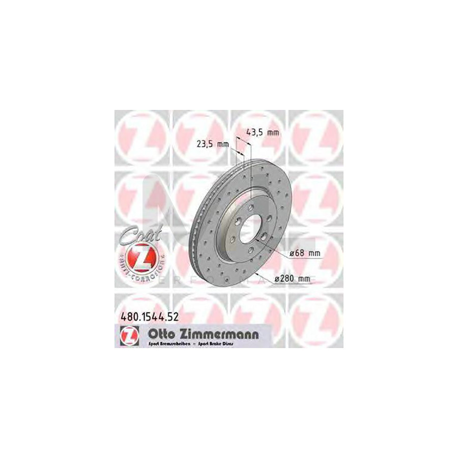 ZIMMERMANN 480.1544.52 Brake Disc Internally Vented, Perforated, Coated  - 1 piece