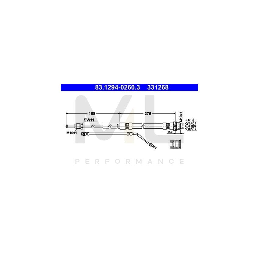 ATE 83.1294-0260.3 Brake Hose for BMW Z4 275mm, M10x1