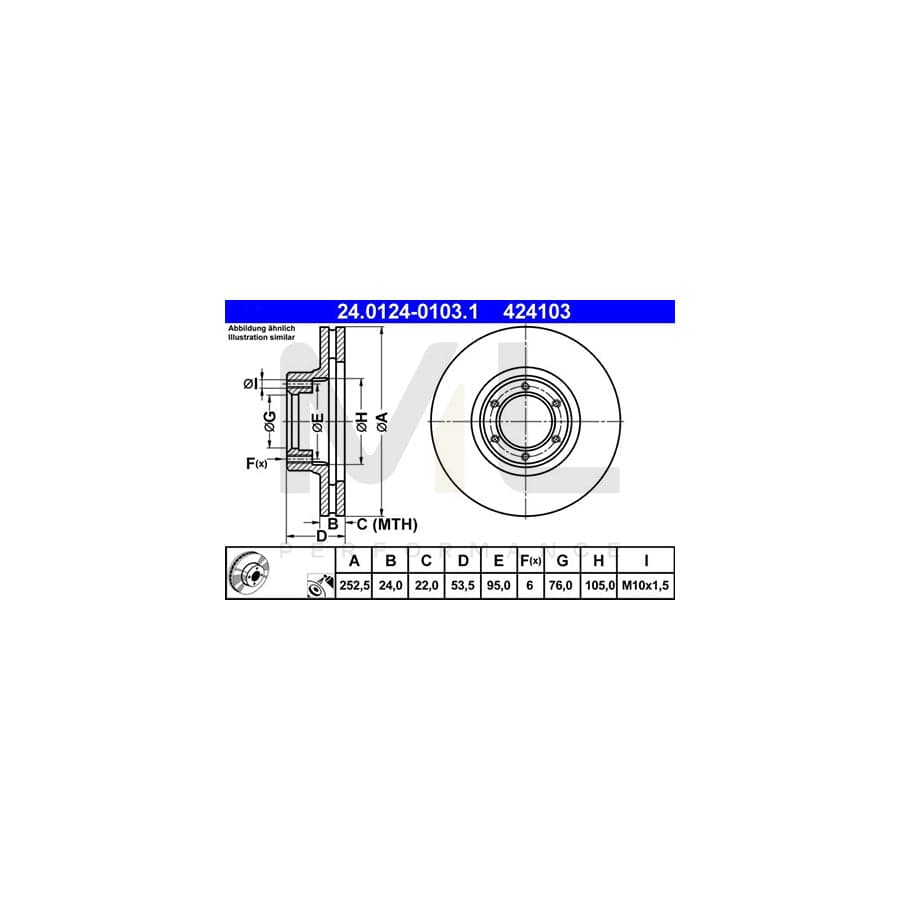 ATE 24.0124-0103.1 Brake Disc Vented, Coated  - 1 piece