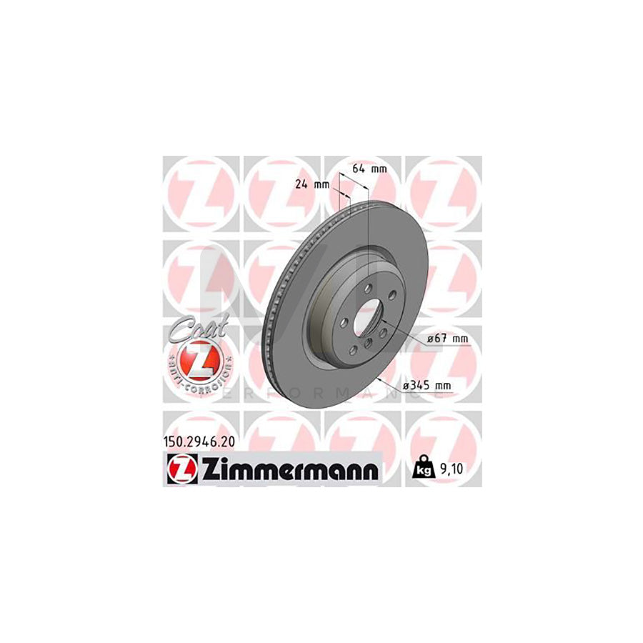 ZIMMERMANN 150.2946.20 Brake Disc Internally Vented, Coated, High-carbon  - 1 piece