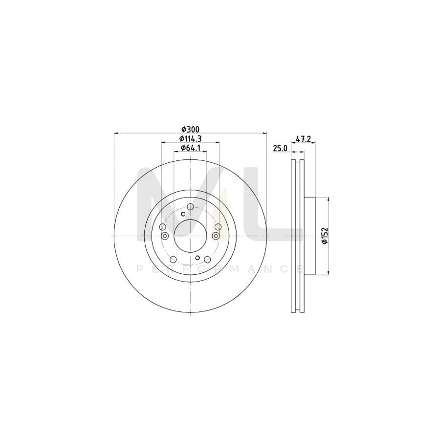 HELLA PRO 8DD 355 125-101 Brake Disc Internally Vented, Coated, without wheel hub, without wheel studs