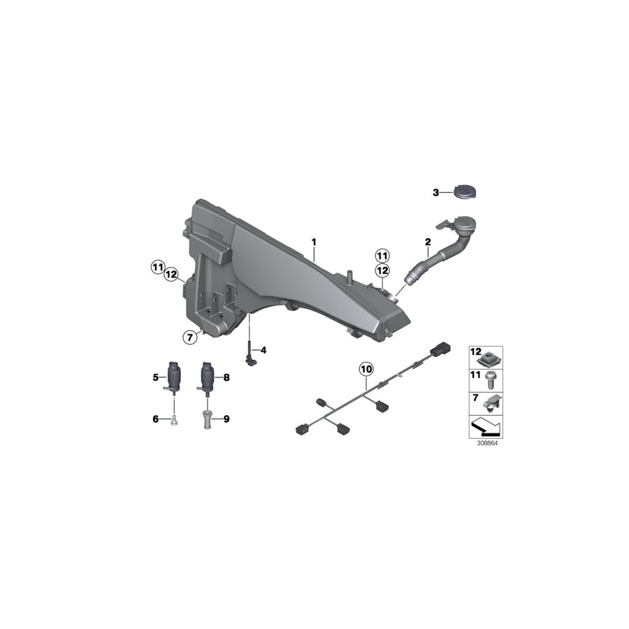 Genuine BMW 61129184810 E71 E72 Wiring Set, Wash Water Container (Inc. X6) | ML Performance US Car Parts