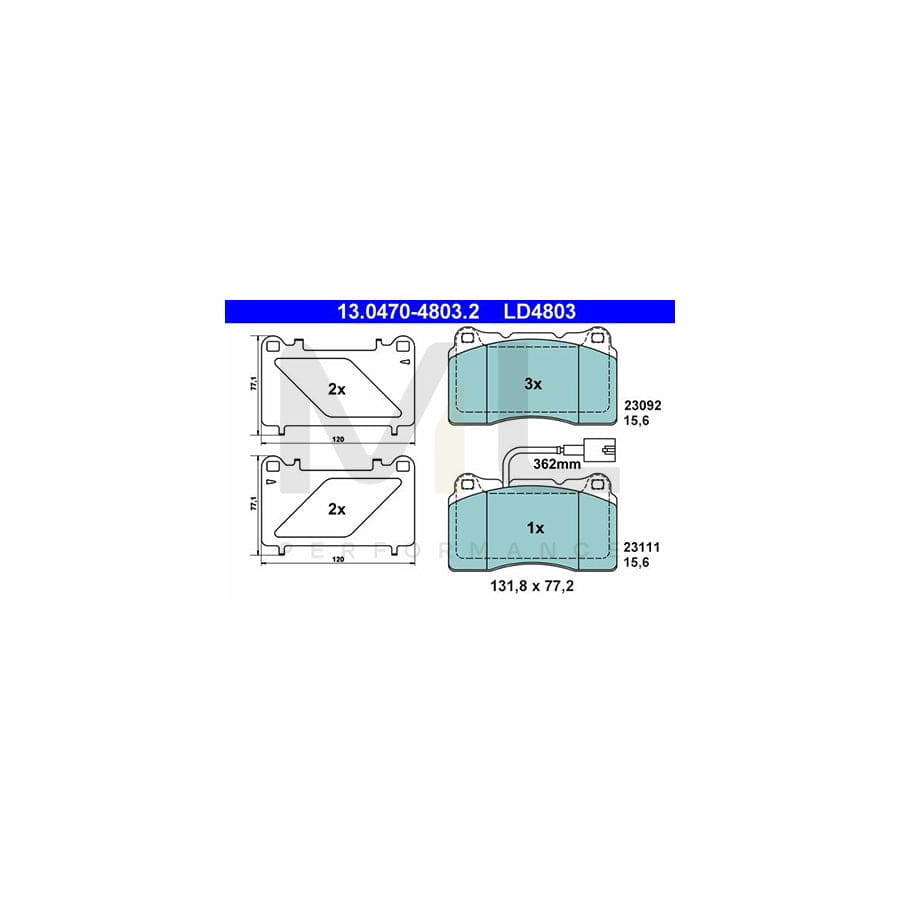 ATE Ceramic 13.0470-4803.2 Brake pad set for ALFA ROMEO 156 Sportwagon (932) incl. wear warning contact, with accessories