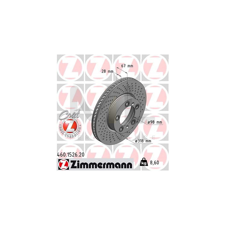 ZIMMERMANN COAT Z 460.1526.20 Brake Disc Internally Vented, Perforated, Coated