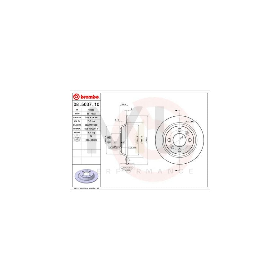 BREMBO 08.5037.10 Brake Disc Solid | ML Performance Car Parts