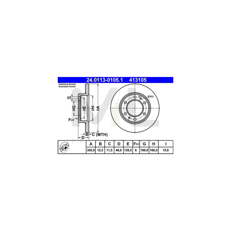 ATE 24.0113-0105.1 Brake Disc Solid  - 1 piece