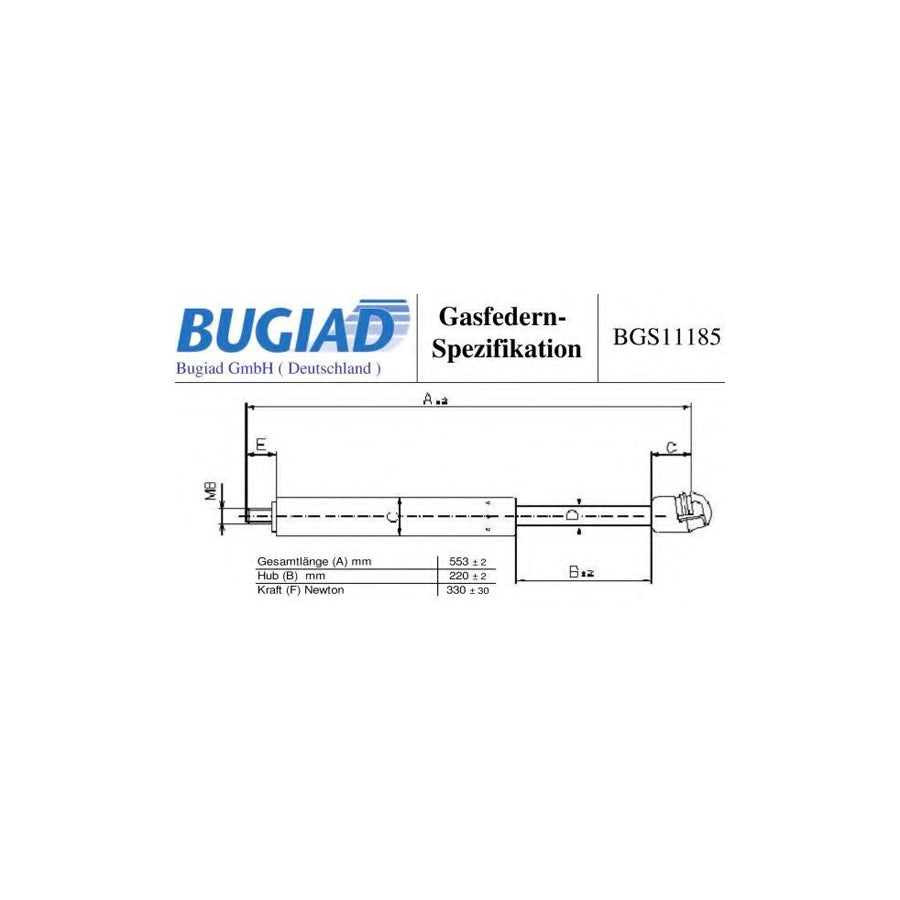 BUGIAD Bgs11185 Bonnet Strut Suitable for Mercedes-Benz ML-Class (W164)