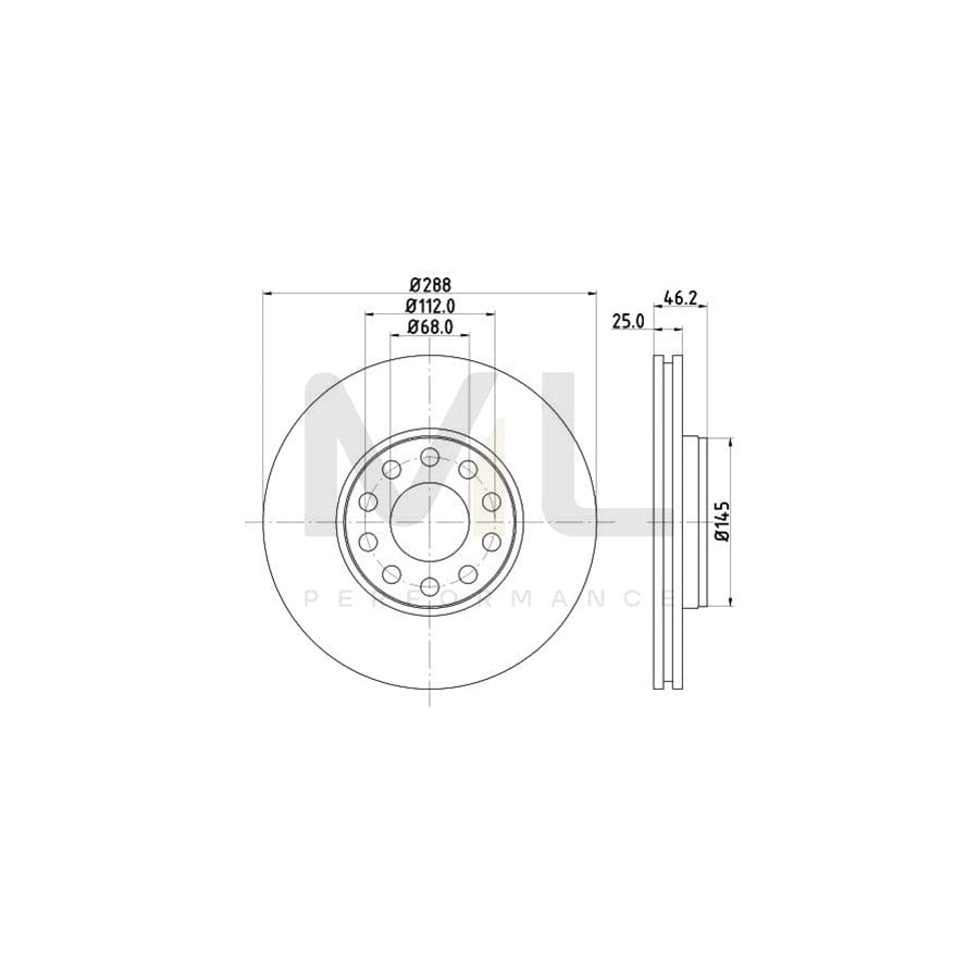 HELLA PRO High Carbon 8DD 355 128-011 Brake Disc Externally Vented, Coated, High-carbon, without wheel hub, without wheel studs