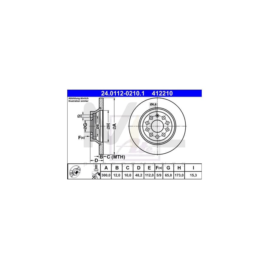 ATE 24.0112-0210.1 Brake Disc Solid, Coated, with bolts/screws  - 1 piece