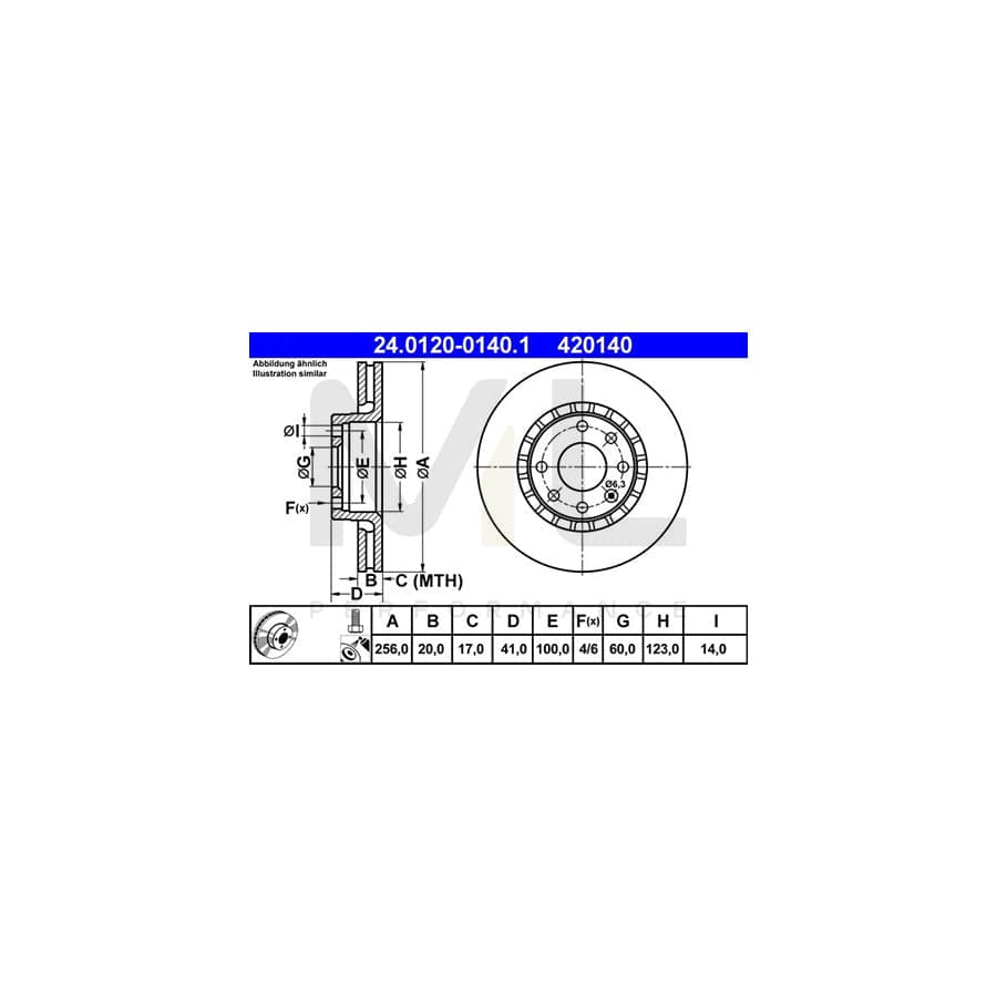 ATE 24.0120-0140.1 Brake Disc Vented, Coated, Alloyed / High-carbon, with bolts/screws  - 1 piece