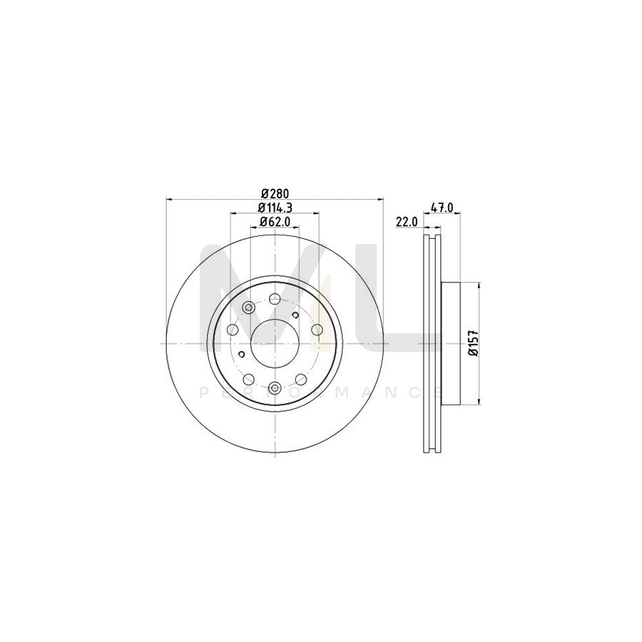 HELLA 8DD 355 113-631 Brake Disc Internally Vented, without wheel hub, without wheel studs