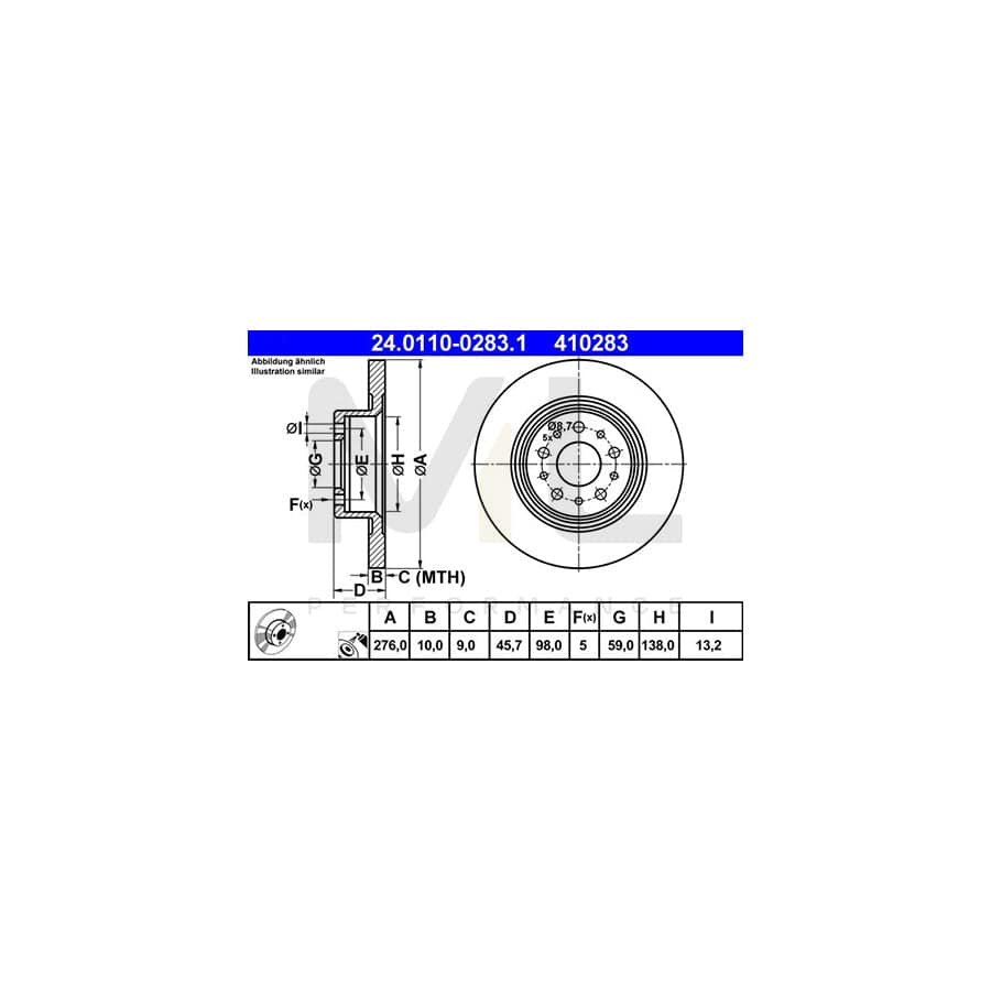 ATE 24.0110-0283.1 Brake Disc Solid, Coated  - 1 piece