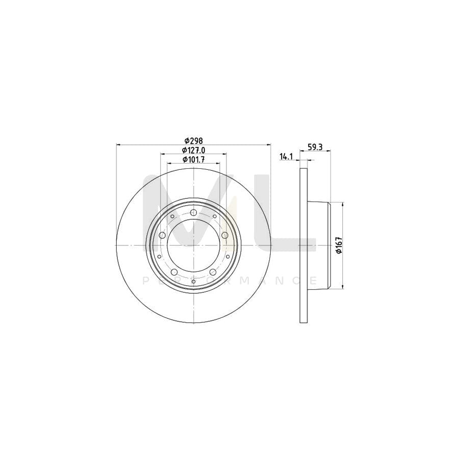 HELLA PRO 8DD 355 117-271 Brake Disc for LAND ROVER DEFENDER Solid, Coated, without wheel hub, without wheel studs