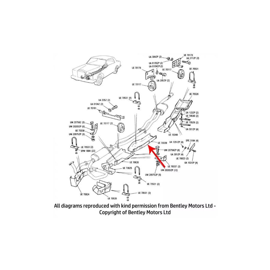 GENUINE Rolls-Royce & Bentley UE70339 HEATSHIELD INTERMEDIATE EXHAUST PIPES
