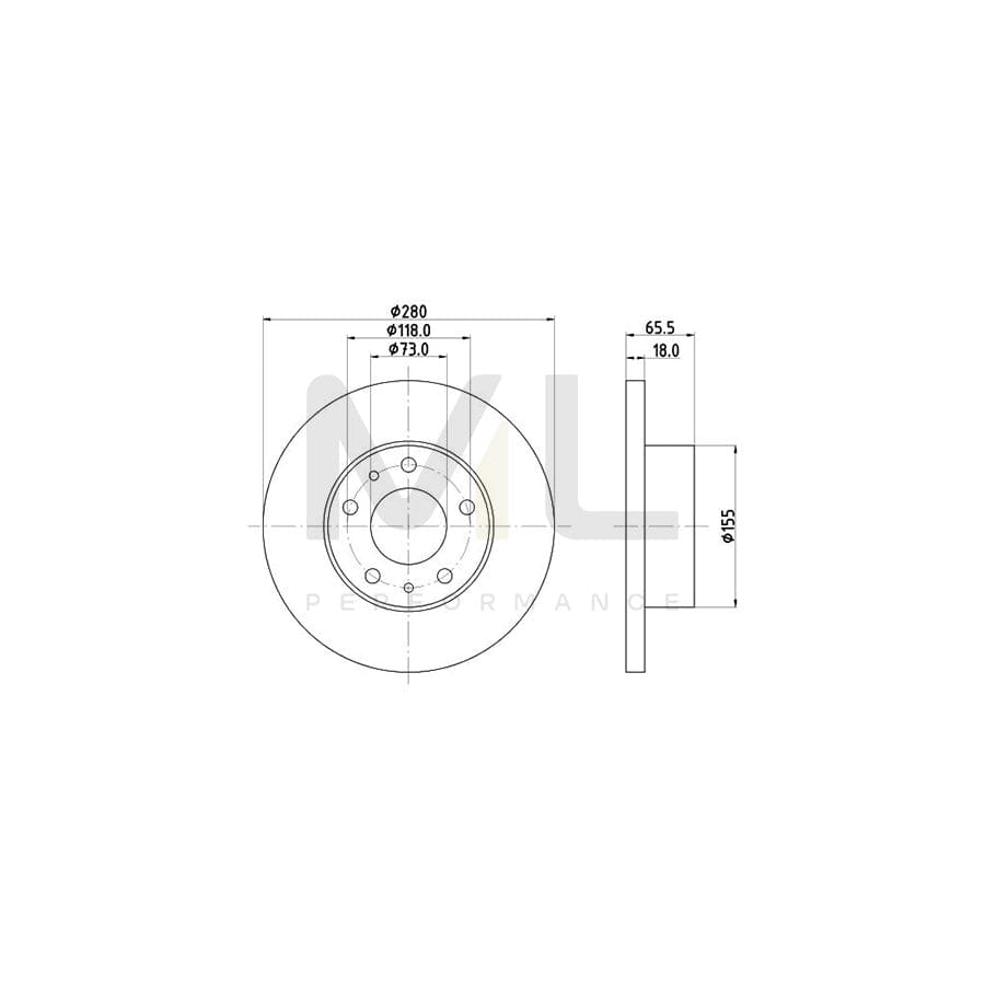 HELLA PRO 8DD 355 104-391 Brake Disc Solid, Coated, without wheel hub, without wheel studs