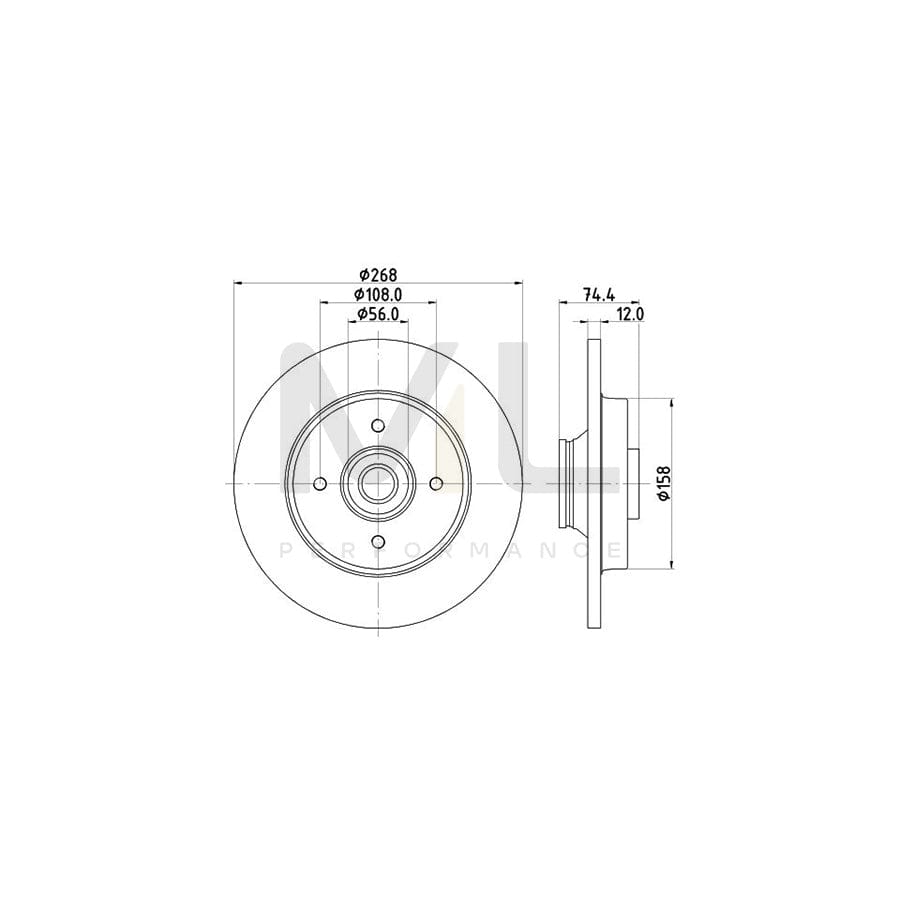 HELLA PRO 8DD 355 123-261 Brake Disc Solid, Coated, with integrated magnetic sensor ring, with wheel bearing