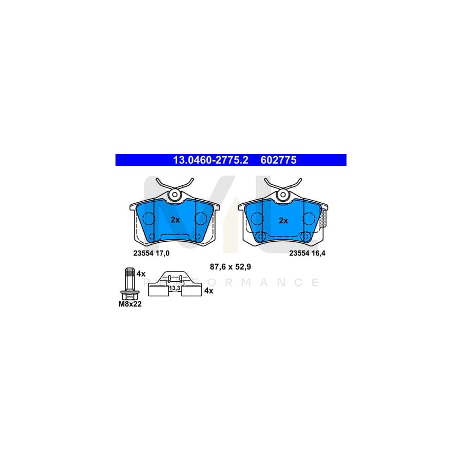 ATE 13.0460-2775.2 Brake pad set excl. wear warning contact, not prepared for wear indicator, with brake caliper screws, with accessories