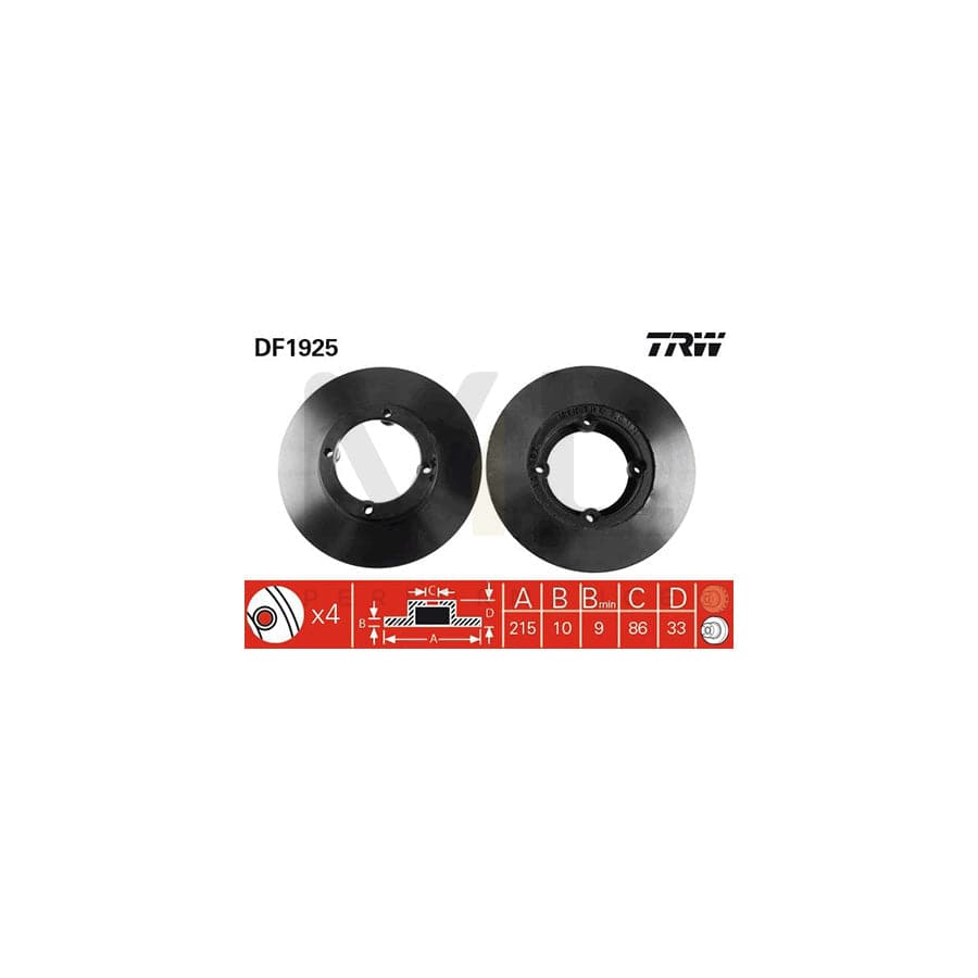 TRW DF1925 Brake Disc Solid, Painted | ML Performance Car Parts
