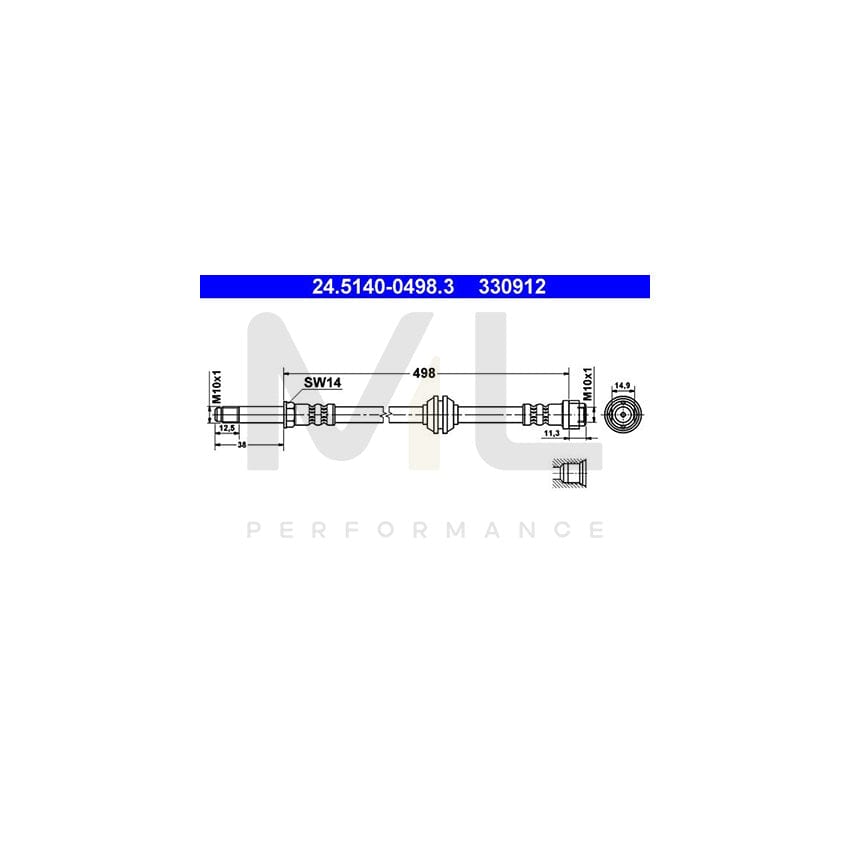 ATE 24.5140-0498.3 Brake Hose 498mm, M10x1