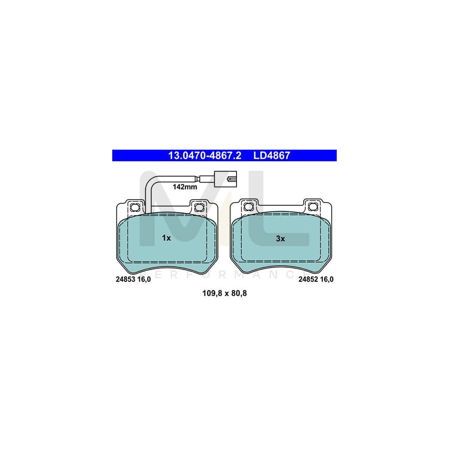 ATE Ceramic 13.0470-4867.2 Brake pad set incl. wear warning contact
