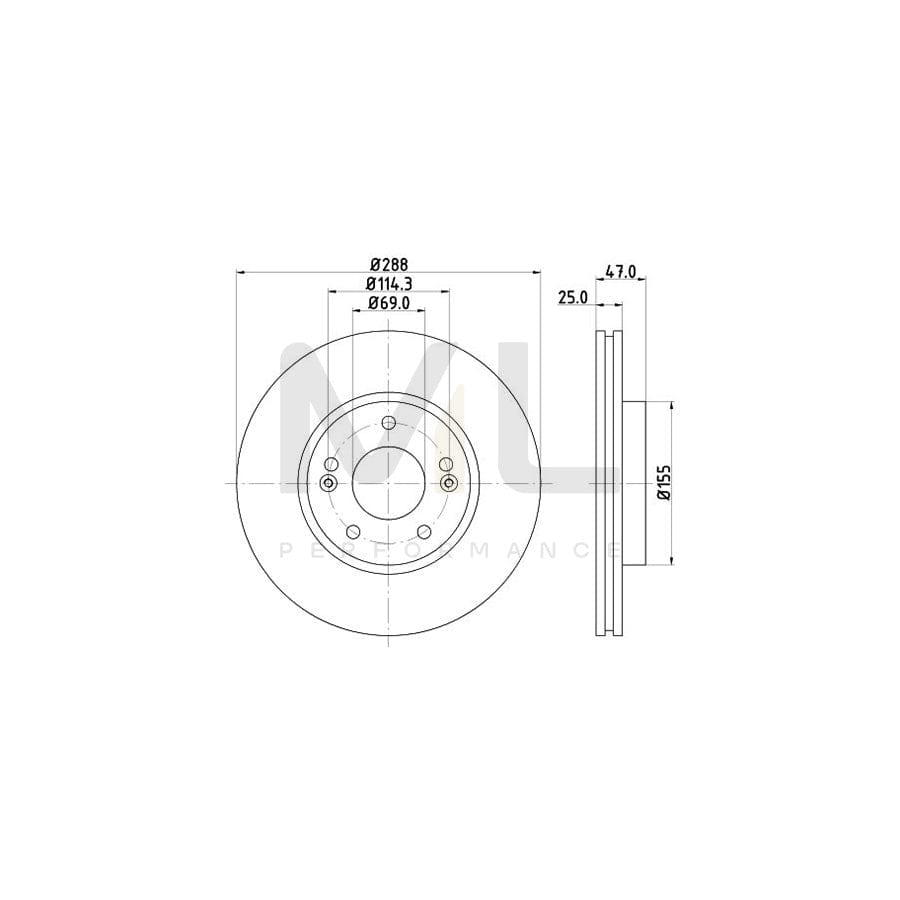 HELLA 8DD 355 126-431 Brake Disc Internally Vented, Coated, without wheel hub, without wheel studs