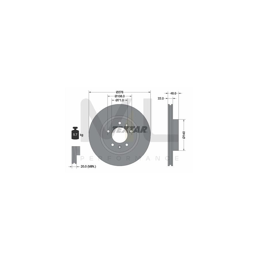 TEXTAR 92054400 Brake Disc Externally Vented, without wheel hub, without wheel studs | ML Performance Car Parts