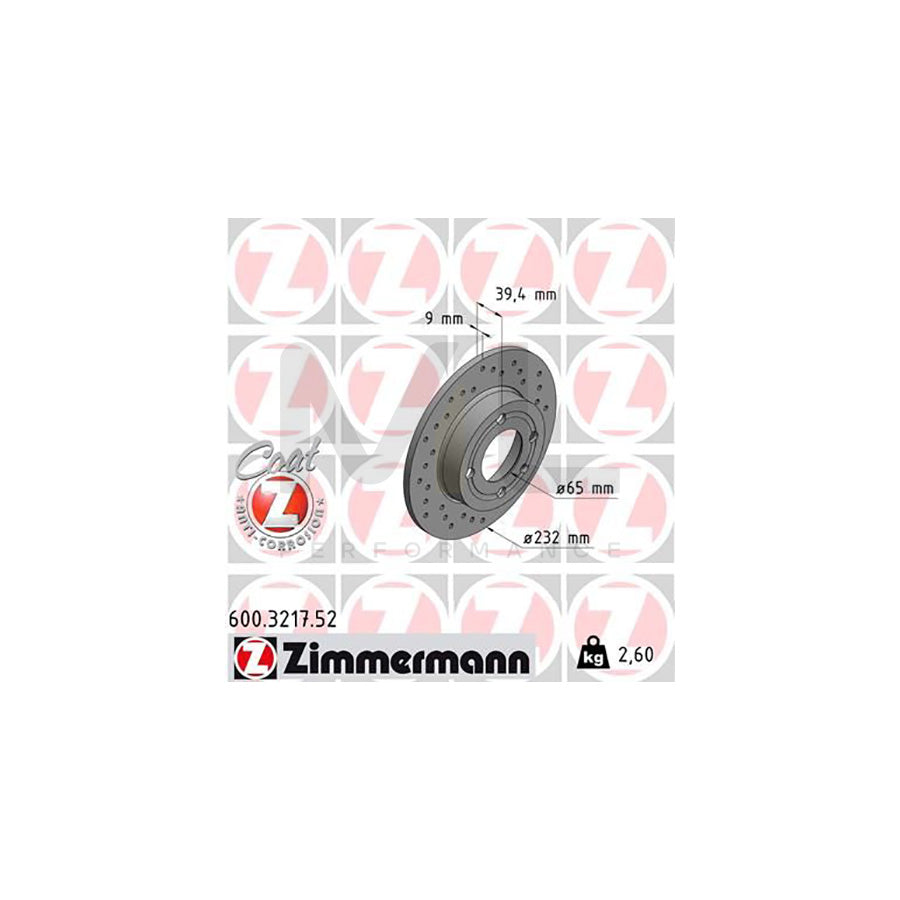 ZIMMERMANN SPORT COAT Z 600.3217.52 Brake Disc Perforated, Solid, Coated  - 1 piece